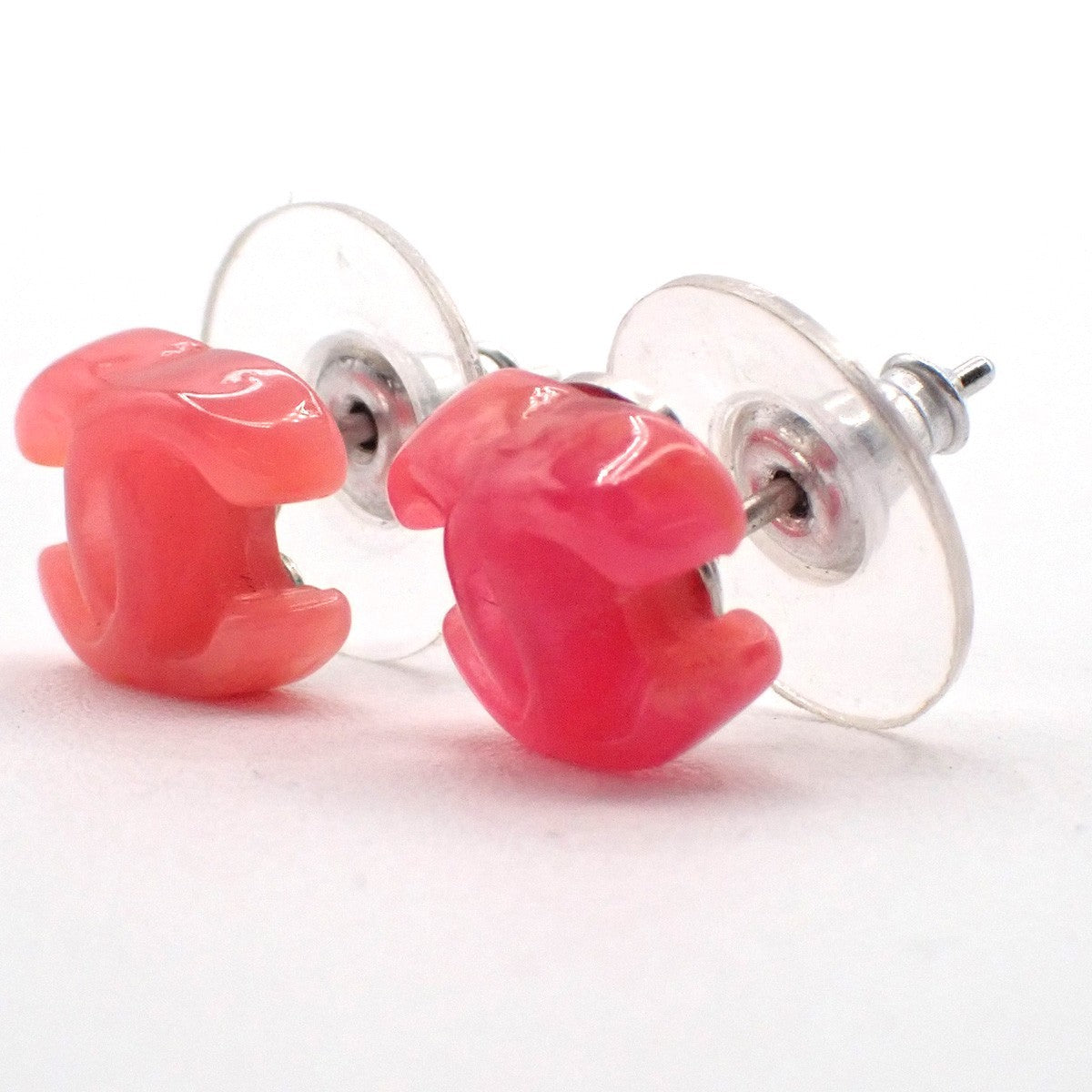 CHANEL CC Logo Pierce 04P Pink Plastic SHW France Accessory 09RL964