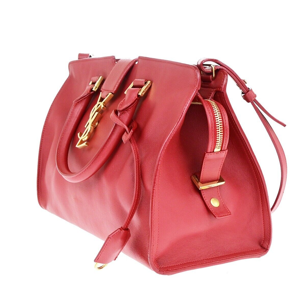 SAINT LAURENT YSL Logo Cabas 2 Way Hand Bag Leather Red GHW Italy 29EC867