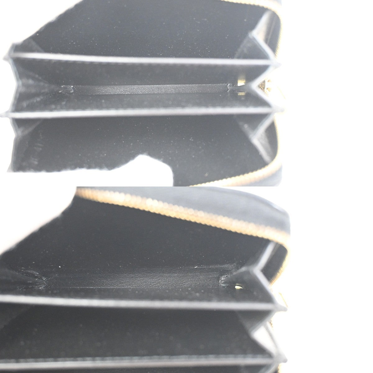 CELINE Logo Mini Zipper Compact Coincase Leather Black Gold Italy 64TA602