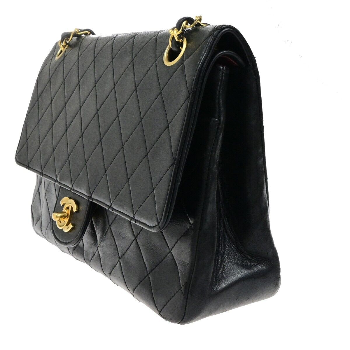 CHANEL CC Matelasse 25 Double Flap Chain Shoulder Bag Leather Black VTG 654RF208