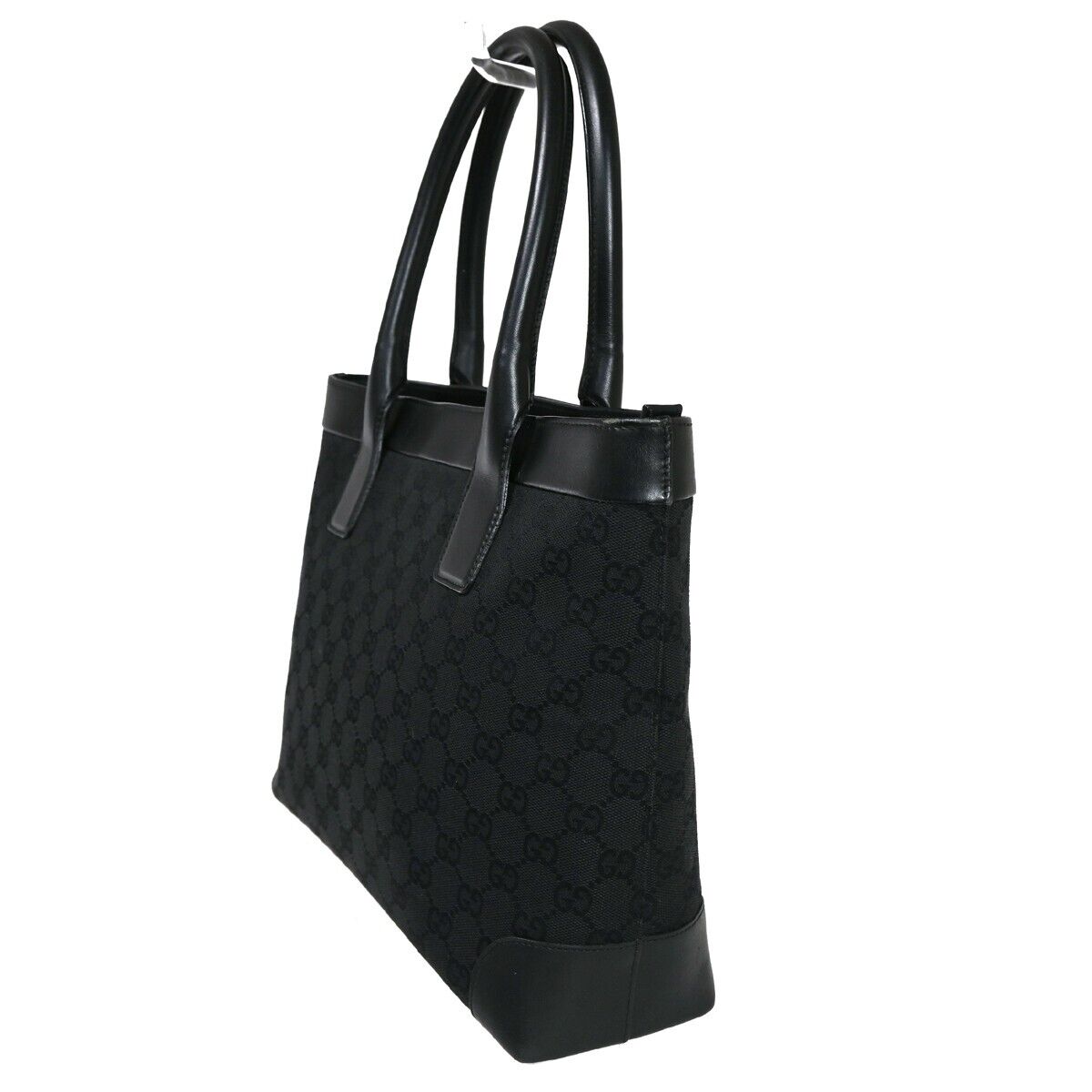 GUCCI Logo GG Pattern Shoulder Tote Bag Canvas Leather Black Silver 38SH187