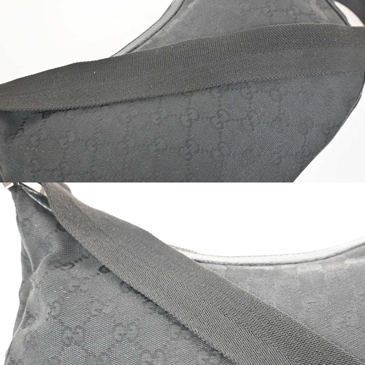 GUCCI Logo GG Pattern Shoulder Hand Bag Canvas Leather Black SHW Italy 62MA493