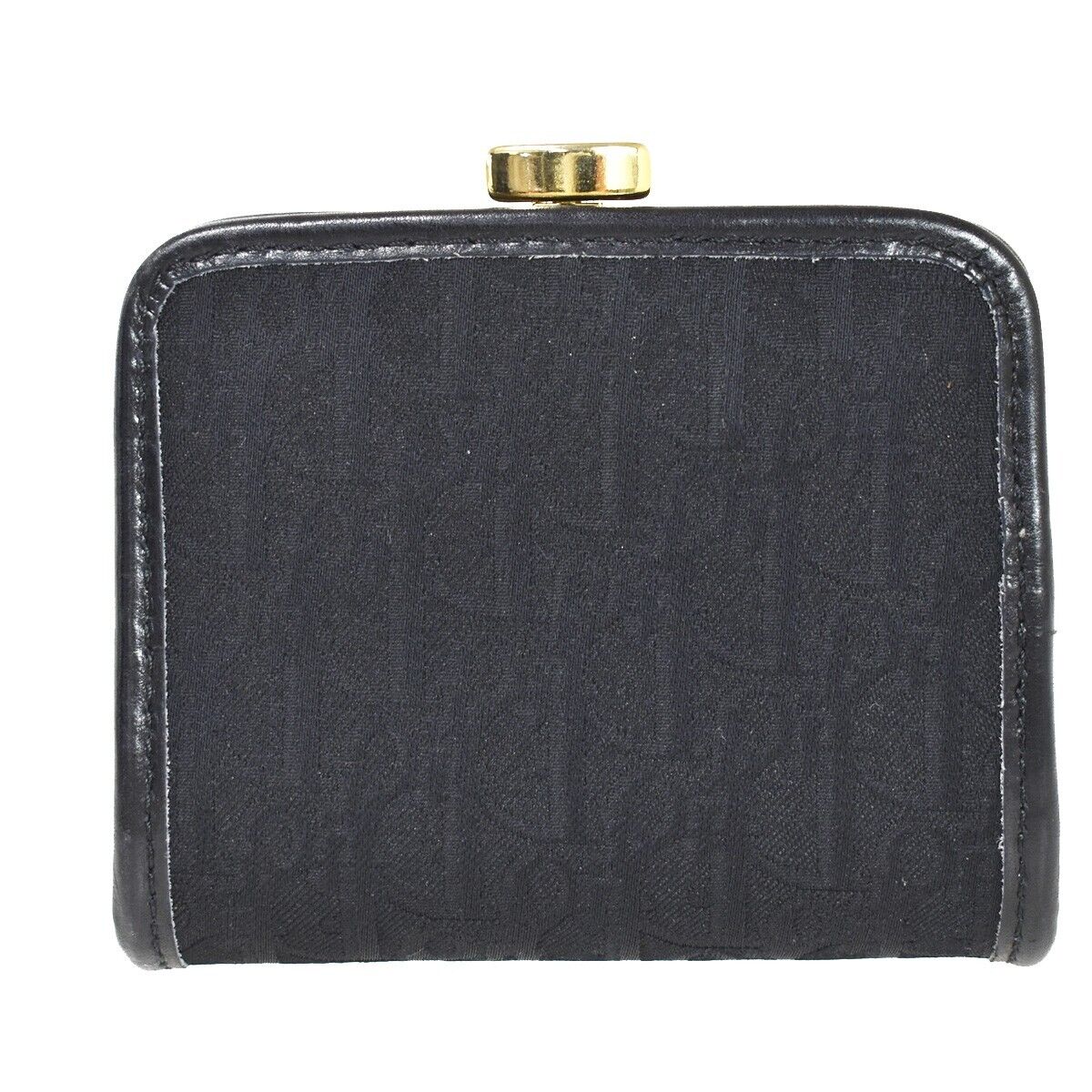 CHRISTIAN DIOR Trotter Clasp Coin Case Wallet Canvas Leather Black Gold 36JH723