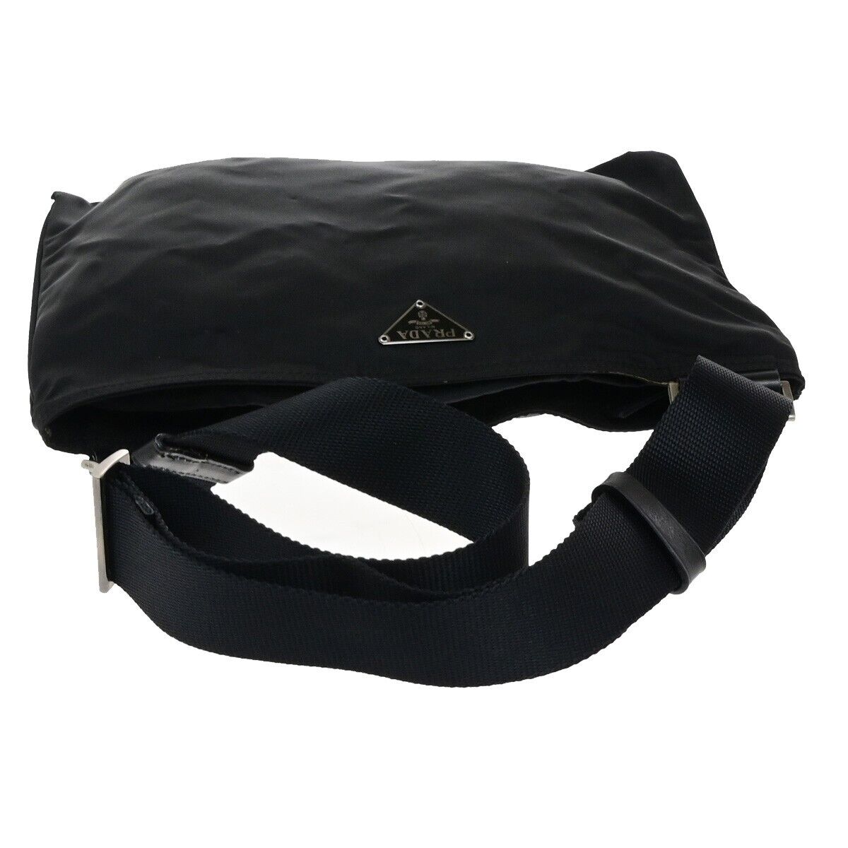 PRADA MILANO Logo Tessuto Crossbody Shoulder Bag Nylon Leather Black 30ED660
