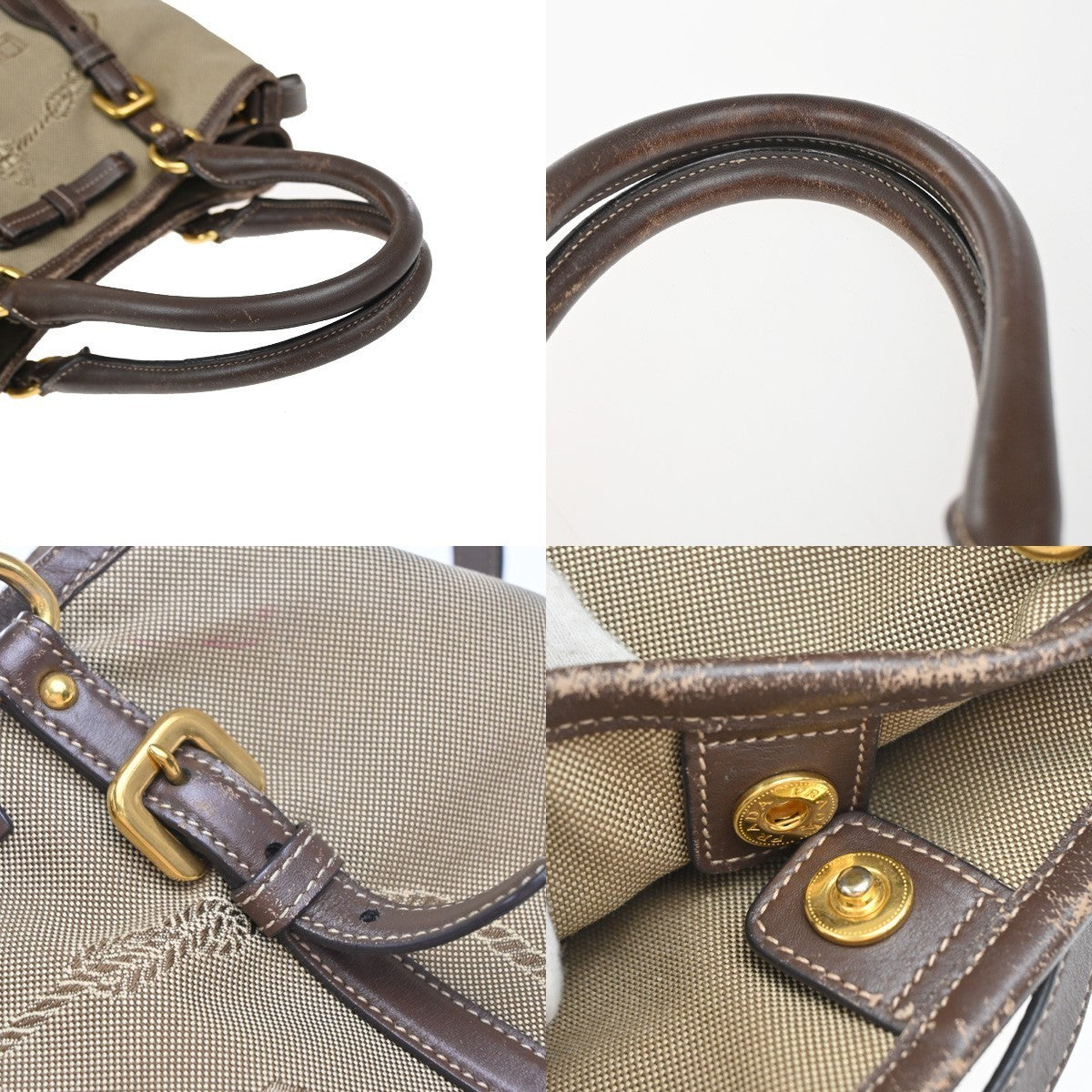PRADA  Logo Jacquard 2Way Shoulder Hand Bag Canvas Leather Brown GHW 39KP410