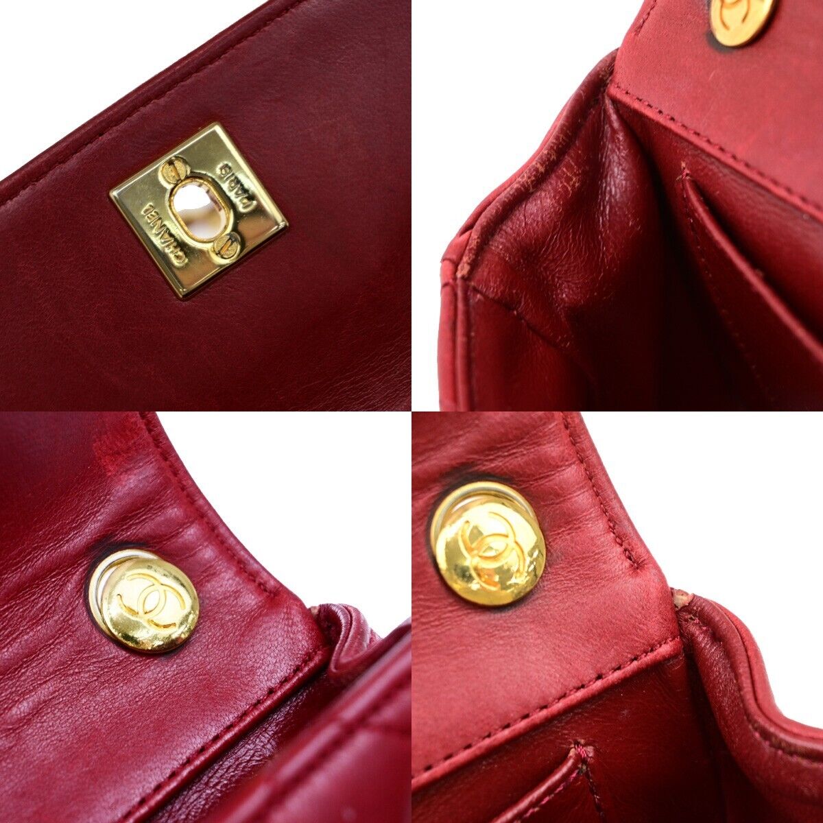 CHANEL CC Mini Matelasse Chain Shoulder Bag Leather Red GHW Vintage 696RF204