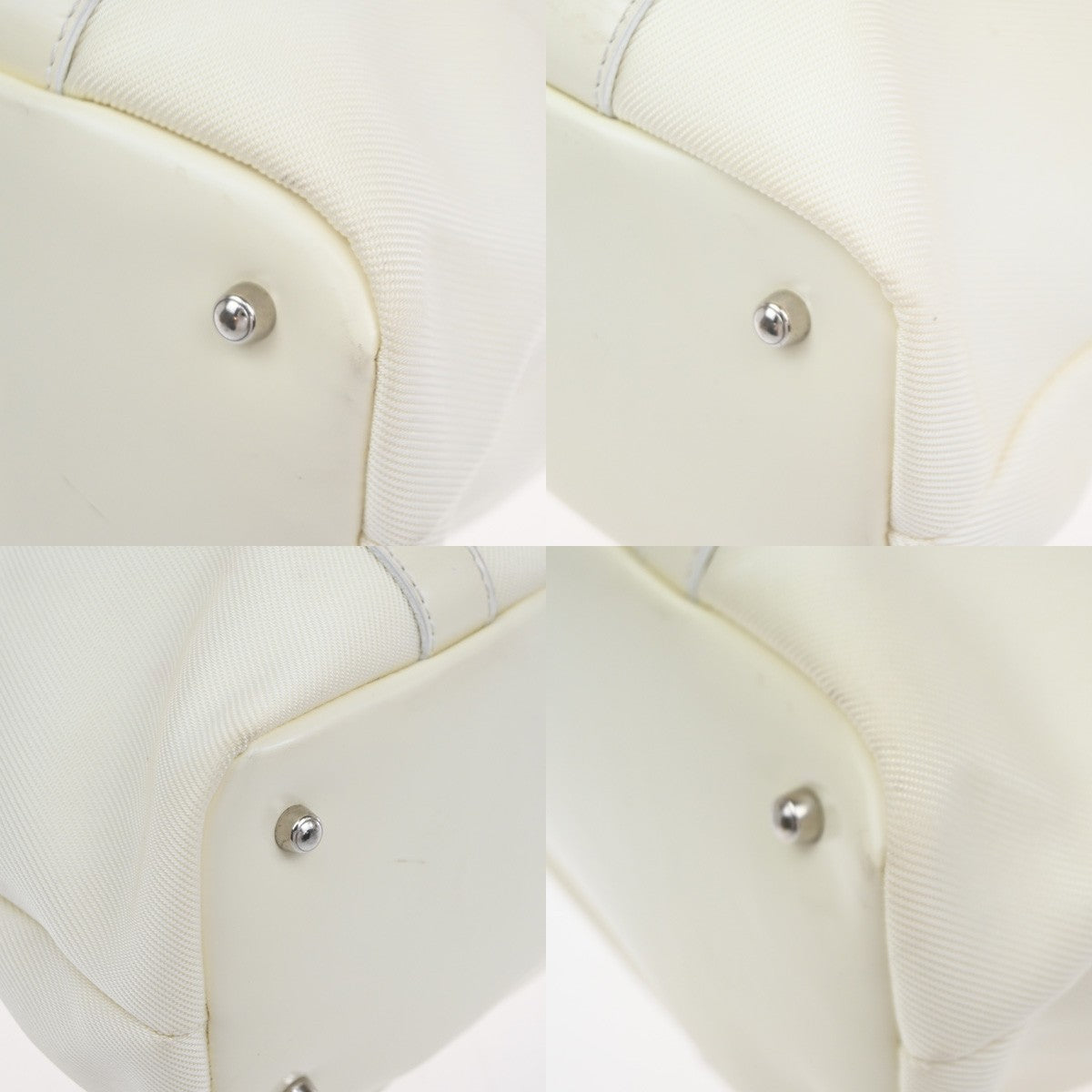 GUCCI Logo Bamboo Handbag Nylon Patent Leather White SHW Italy 66CA341