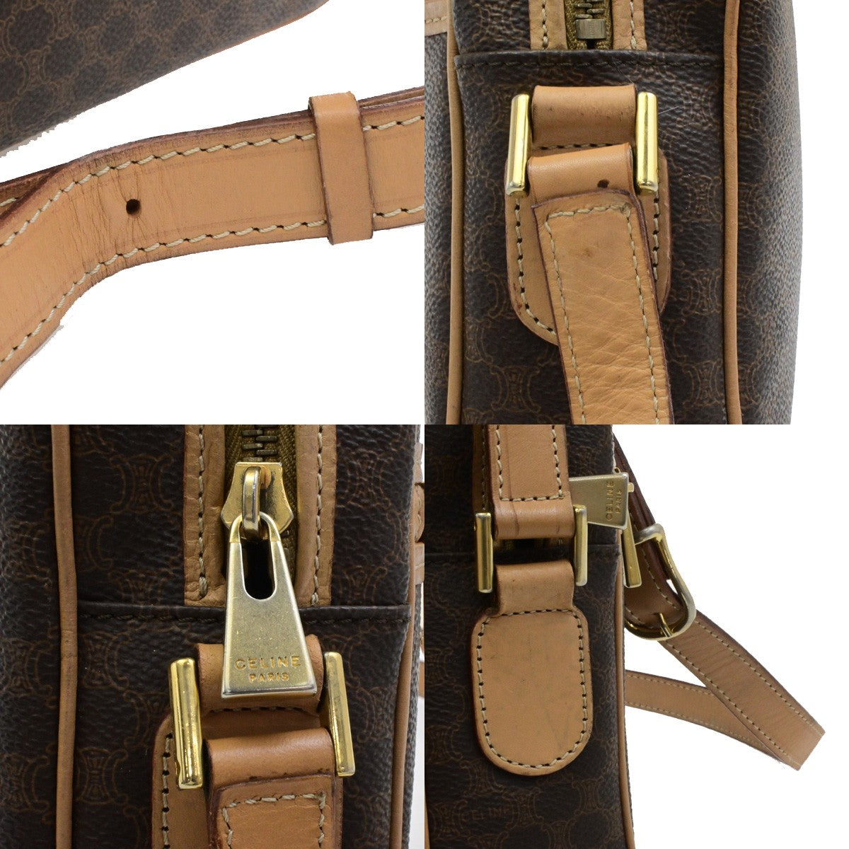 CELINE Logo Macadam Pattern Shoulder Bag PVC Leather Brown GHW Italy 38YH127