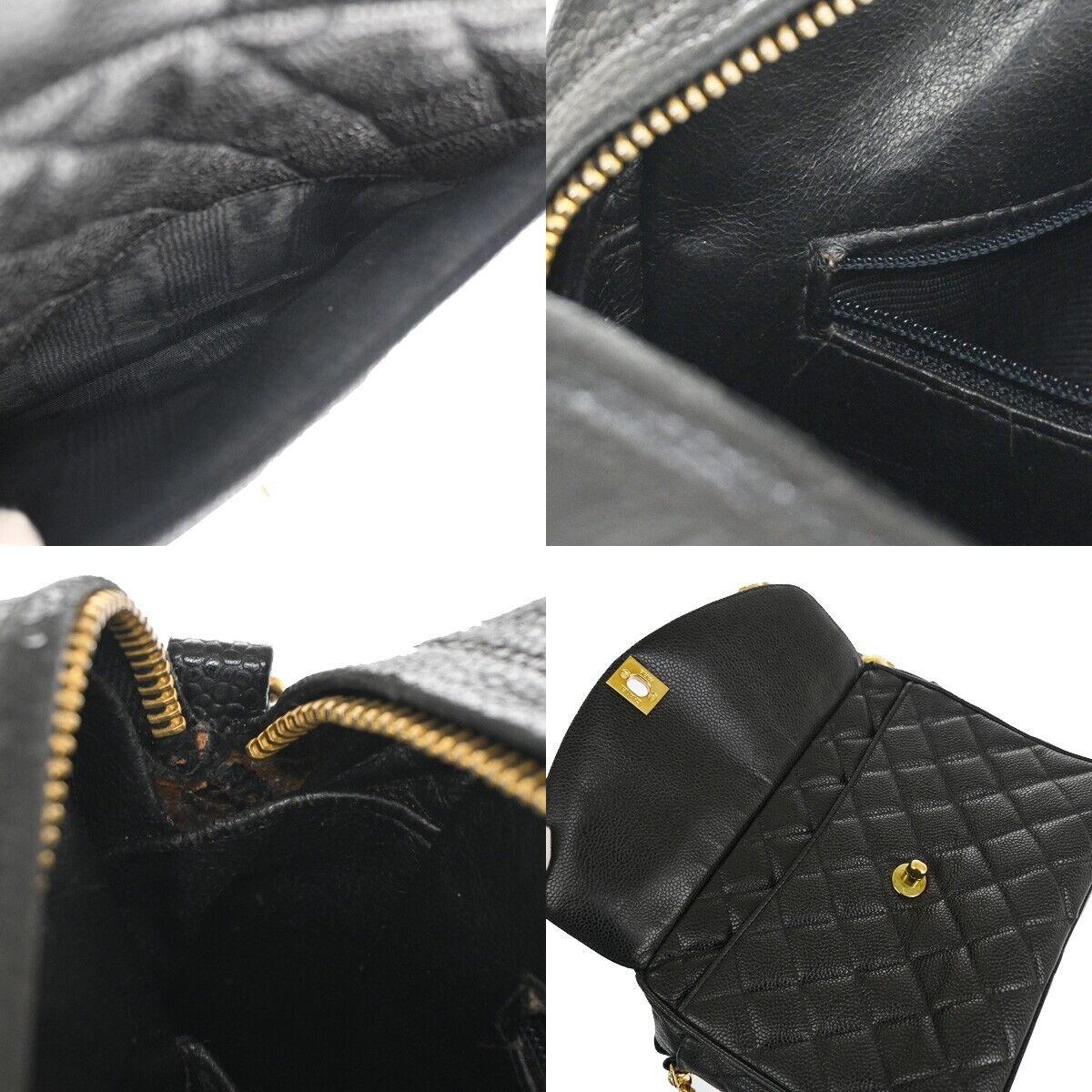 CHANEL CC Logo Chain Shoulder Bag Caviar Skin Leather Black GHW France 876RJ162