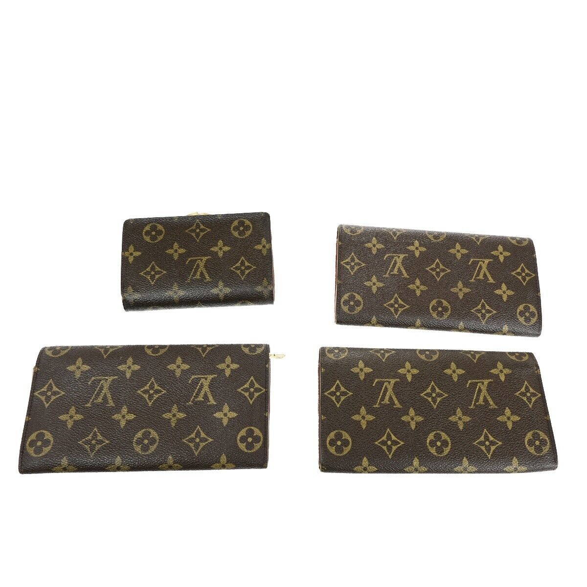 LOUIS VUITTON 4 Set Long Bifold Wallet Purse Monogram Leather Brown 36YF005