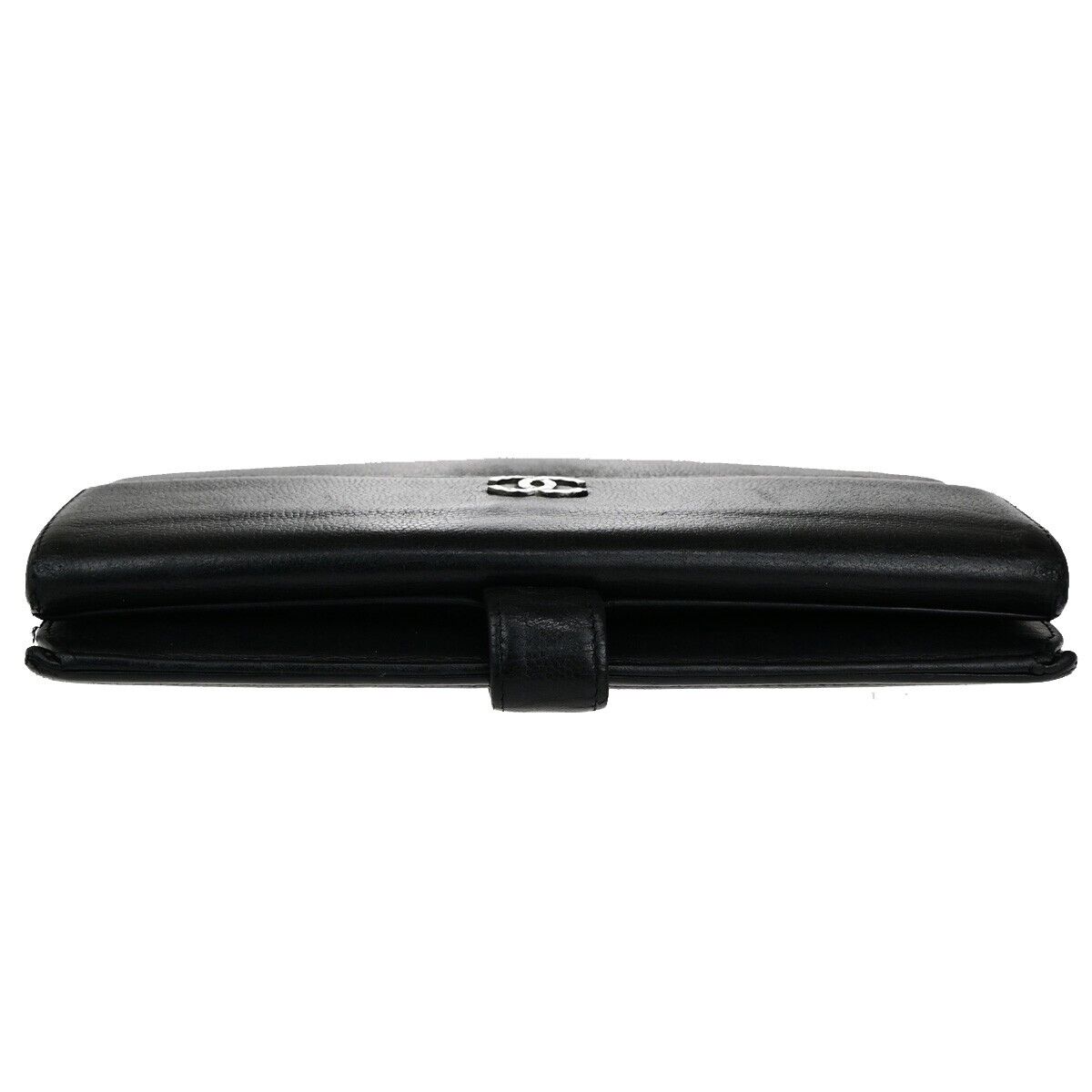 CHANEL CC Logo Falp Bifold Long Wallet Grained Leather Black SHW 35RK678