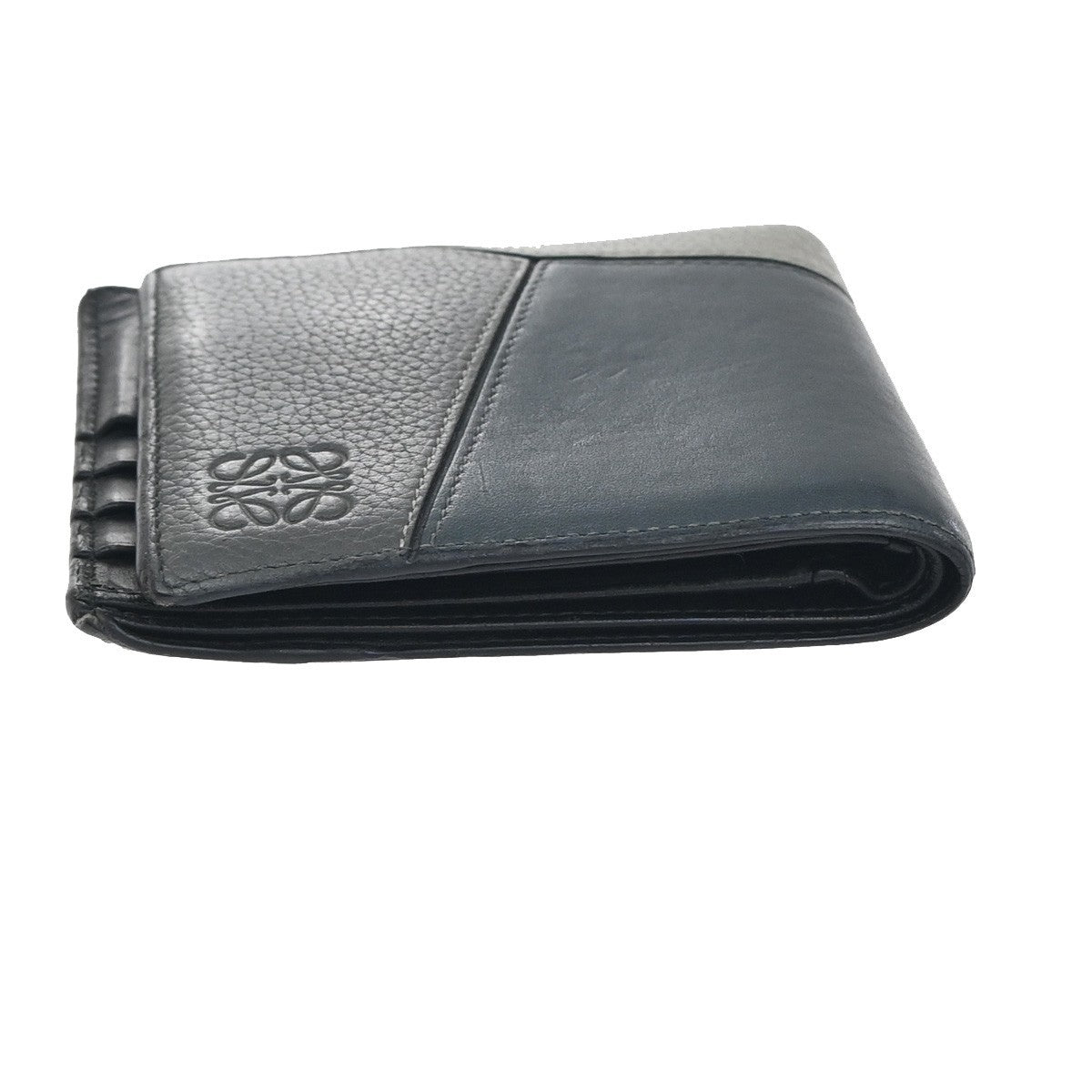 LOEWE Logo Puzzle Compact Bifold Wallet Purse Leather Tricolor Gray 01YH870