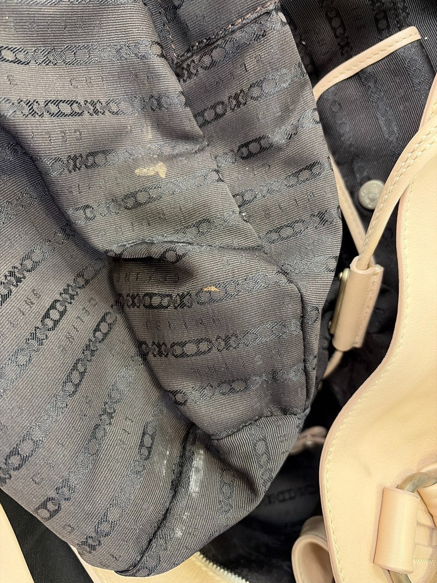 CELINE Logo Bittersweet Shoulder Hand Bag Leather Beige SHW Italy 76YH959