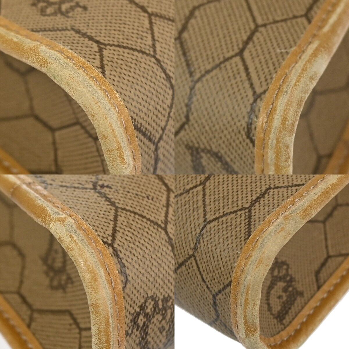 CHRISTIAN DIOR Logos Honeycomb Mini Shoulder Bag PVC Leather Brown Gold 67DA063