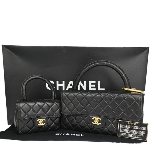 CHANEL CC Mini & Matelasse 25 Pair Hand Bag Leather Black GHW Vintage 550RH637