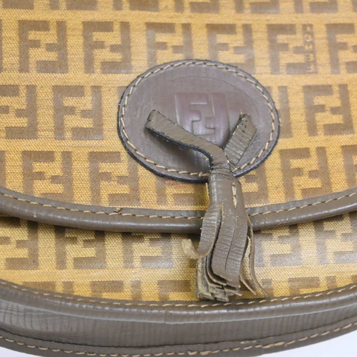 FENDI Logo Zucchino Pattern Mini Shoulder Bag PVC Leather Brown 66CA907
