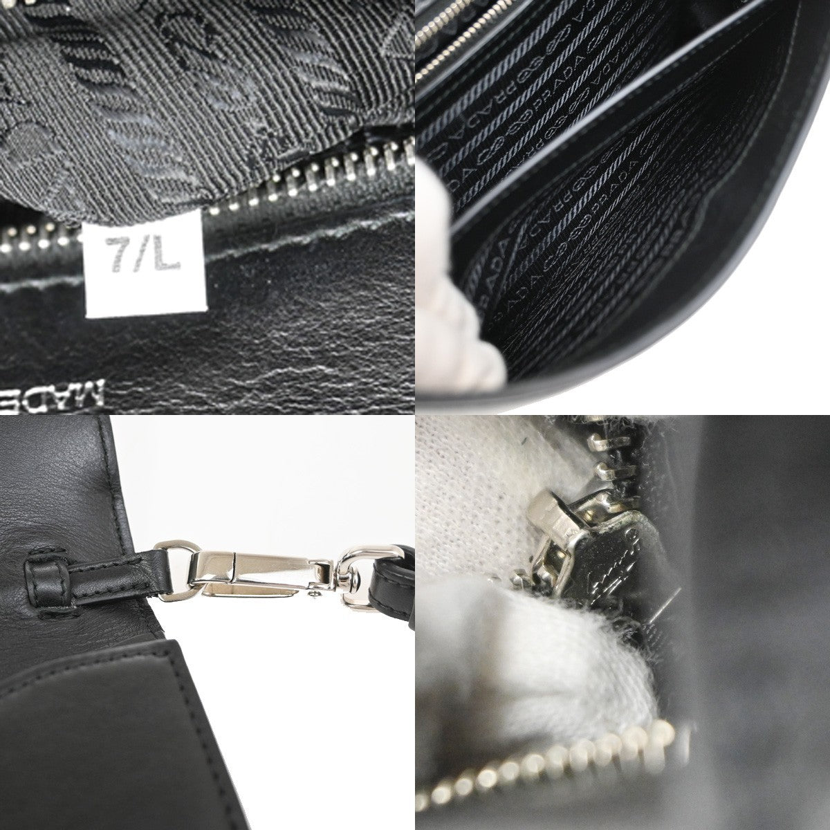 PRADA Logo Metal Ribbon Mini Shoulder Bag City Calf Leather Black SHW 79YJ076