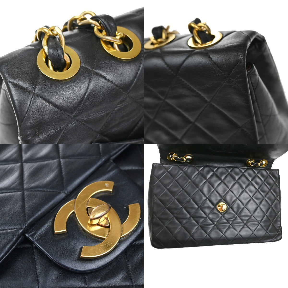 CHANEL CC Logo Maxi Jumbo Matelasse 34 Chain Shoulder Bag Leather Black 806RQ017