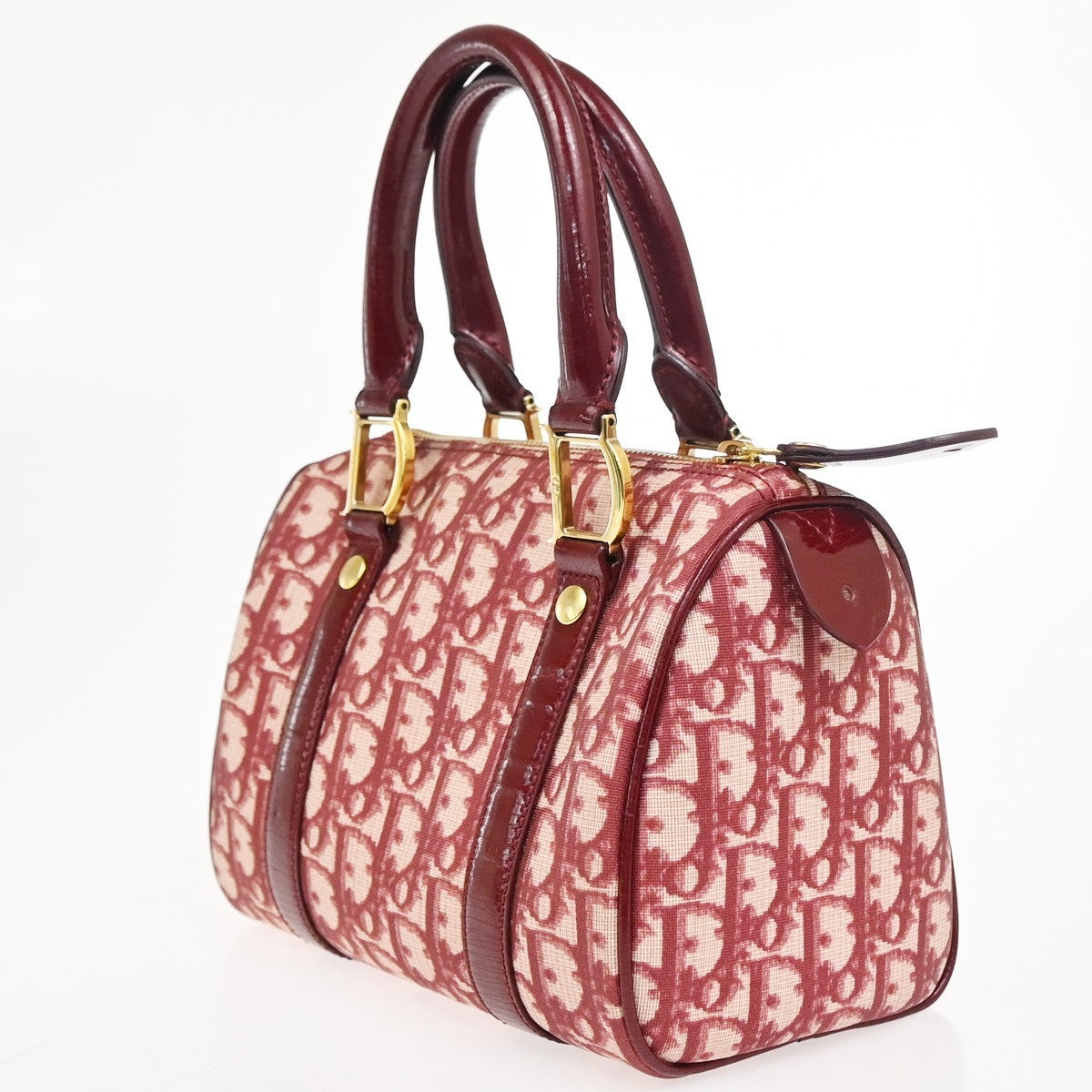 CHRISTIAN DIOR Logo Trotter Pattern Hand Bag PVC Patent Leather Red GHW 51YH875
