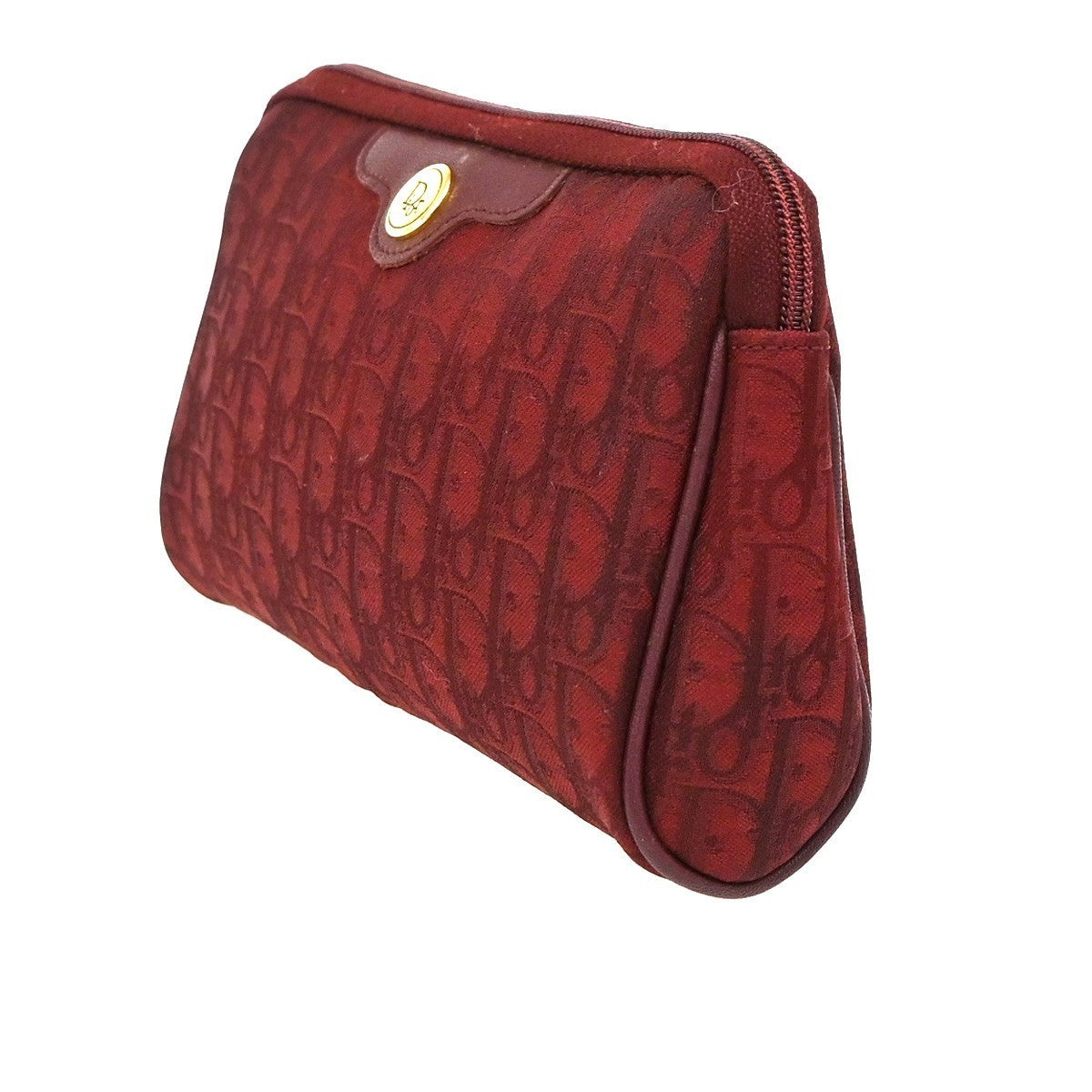 CHRISTIAN DIOR Trotter Pattern Cosmetic Pouch Canvas Leather Red France 68KD157