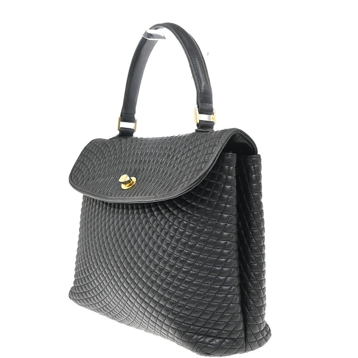 BALLY Logo Quilted Hand Bag Leather Black GHW Italy 02KP543