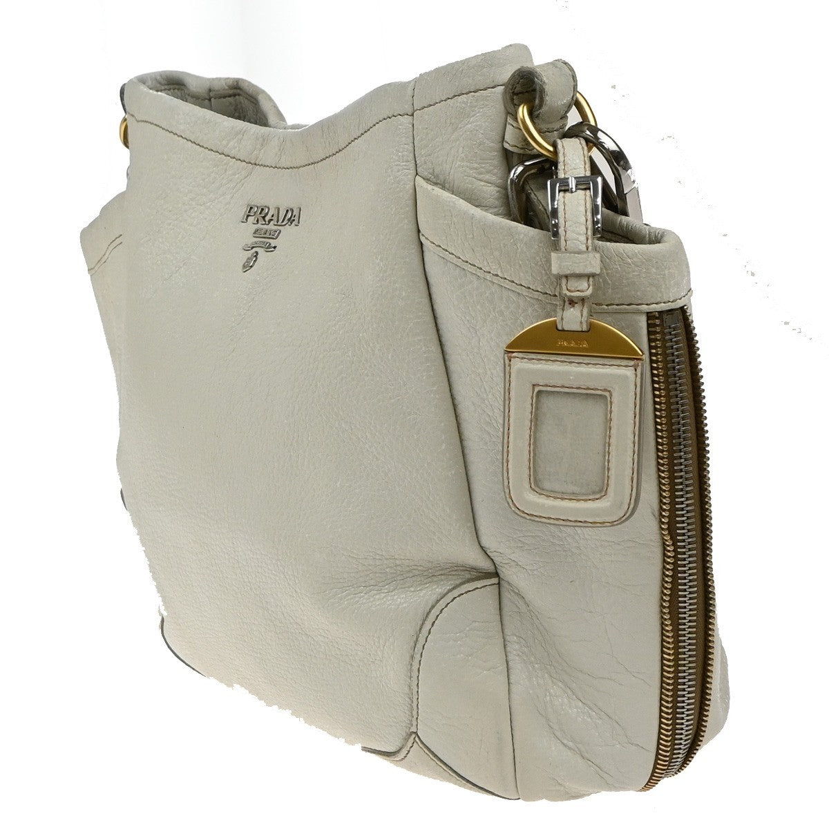 PRADA Logo Shoulder Bag Vitello Daino Leather White Italy 36KP574