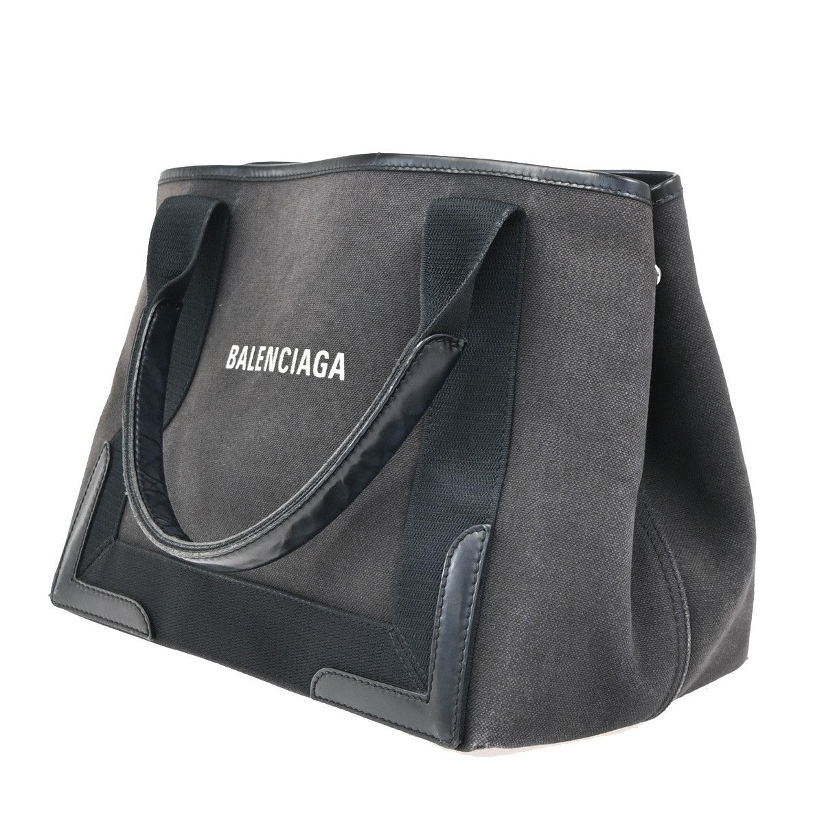 BALENCIAGA Navy Cabas S Hand Tote Bag Canvas Leather Black with Pouch 36ZA303