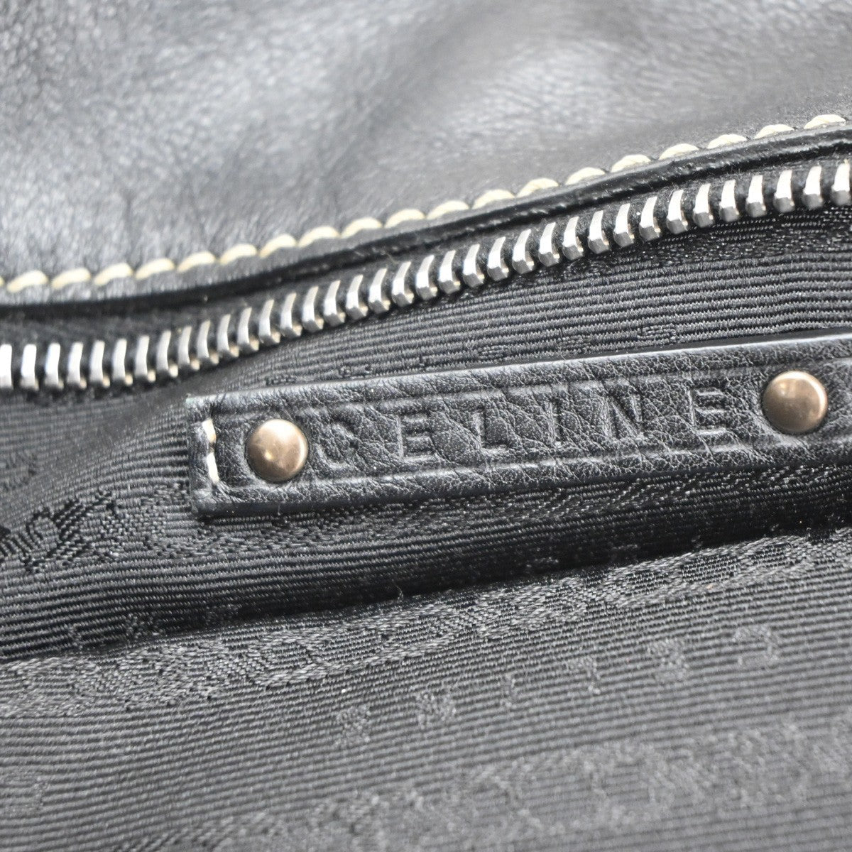 CELINE Logo Bittersweet Shoulder Hobo Hand Bag Leather Black SHW Italy 76MA411