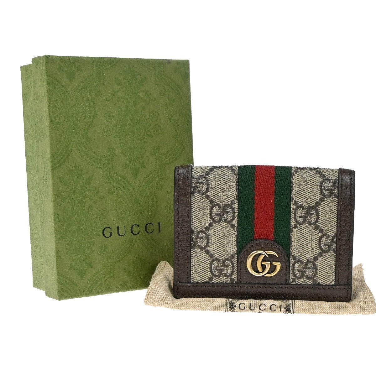 GUCCI Logo GG Pattern Sherry Compact Wallet Supreme Leather Brown 69EG386
