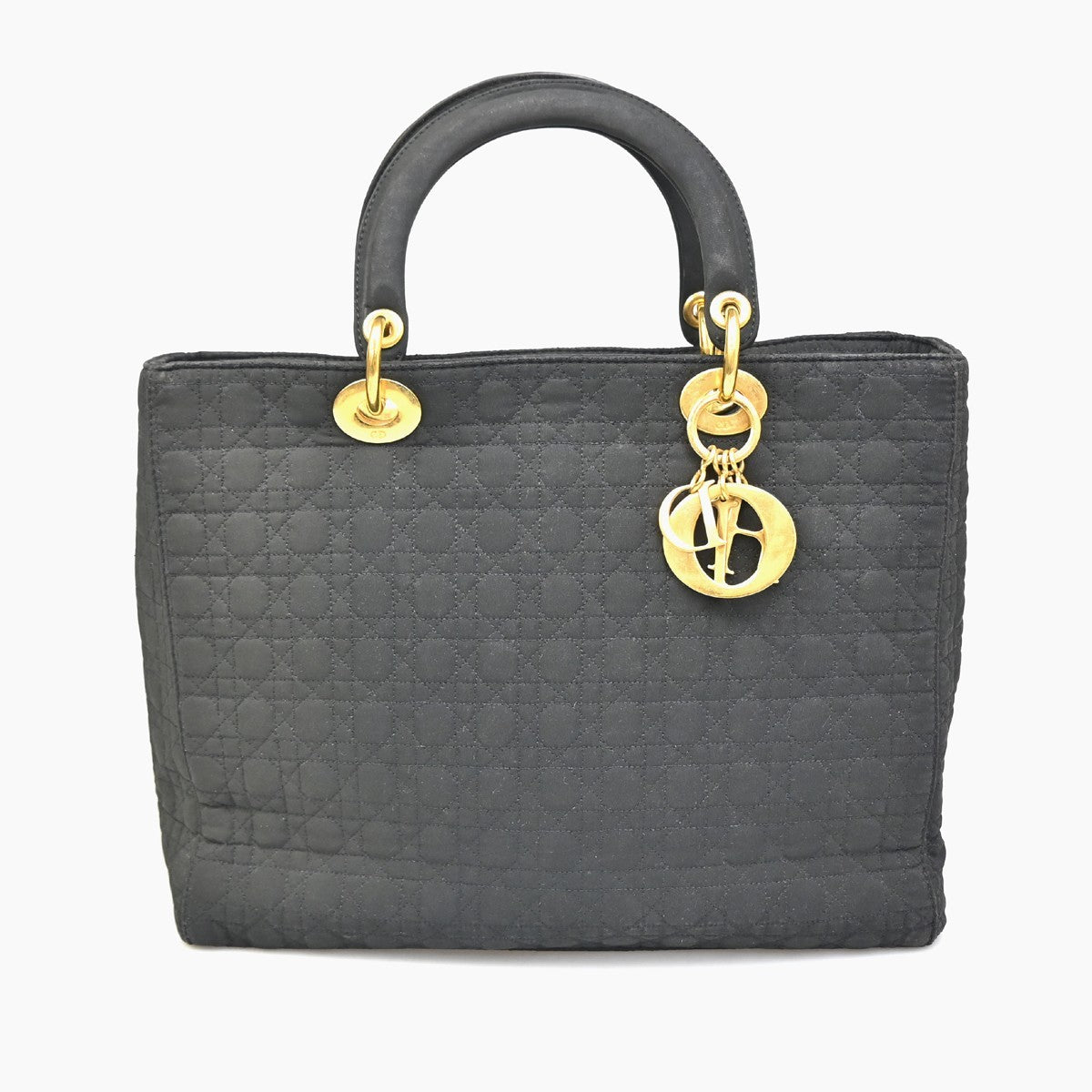 CHRISTIAN DIOR Logo Lady Cannage Hand Bag Nylon Leather Black GHW Italy 76ZA109