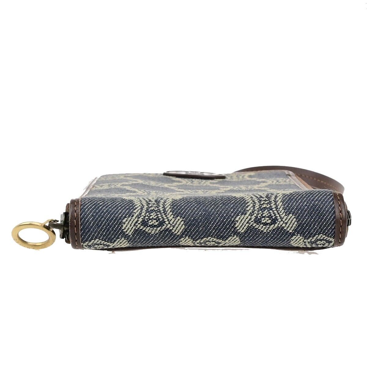 CELINE Logo Macadam Pattern Shoulder Mini,Wallet Denim Leather Blue GHW 36SJ350