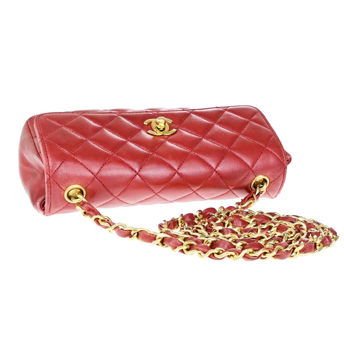 CHANEL CC Mini Matelasse Chain Shoulder Bag Leather Red GHW Vintage 696RK682