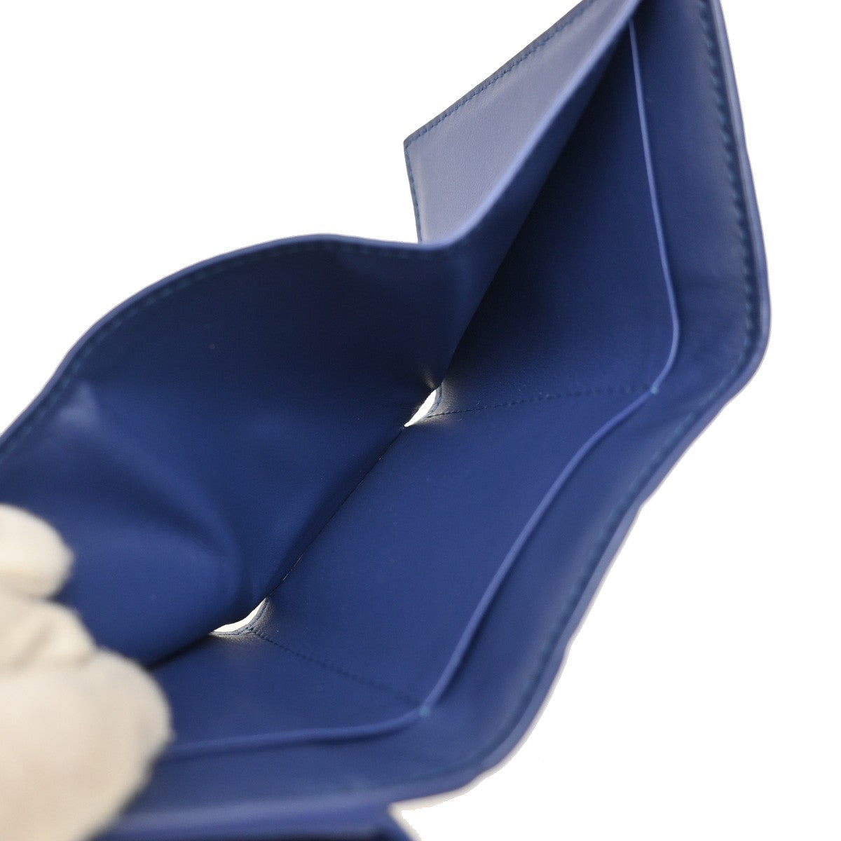 BOTTEGA VENETA INTRECCIATO Trifold Compact Wallet Leather Blue Italy 35KA812