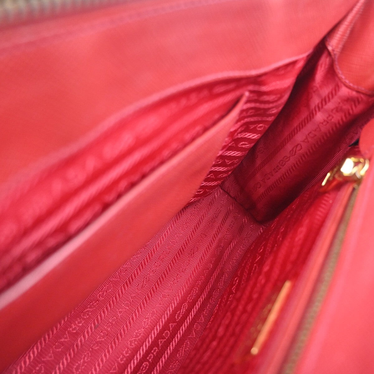 PRADA Logo Saffiano 2Way Shoulder Hand Bag Leather Red GHW 95RF247