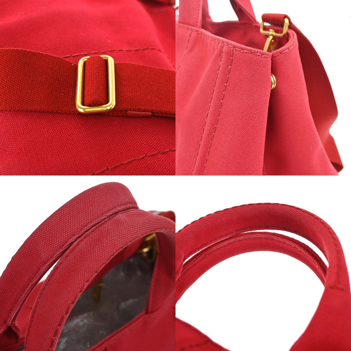 PRADA Logo Canapa 2Way Shoulder Hand Bag Canvas Leather Red GHW 79YH925