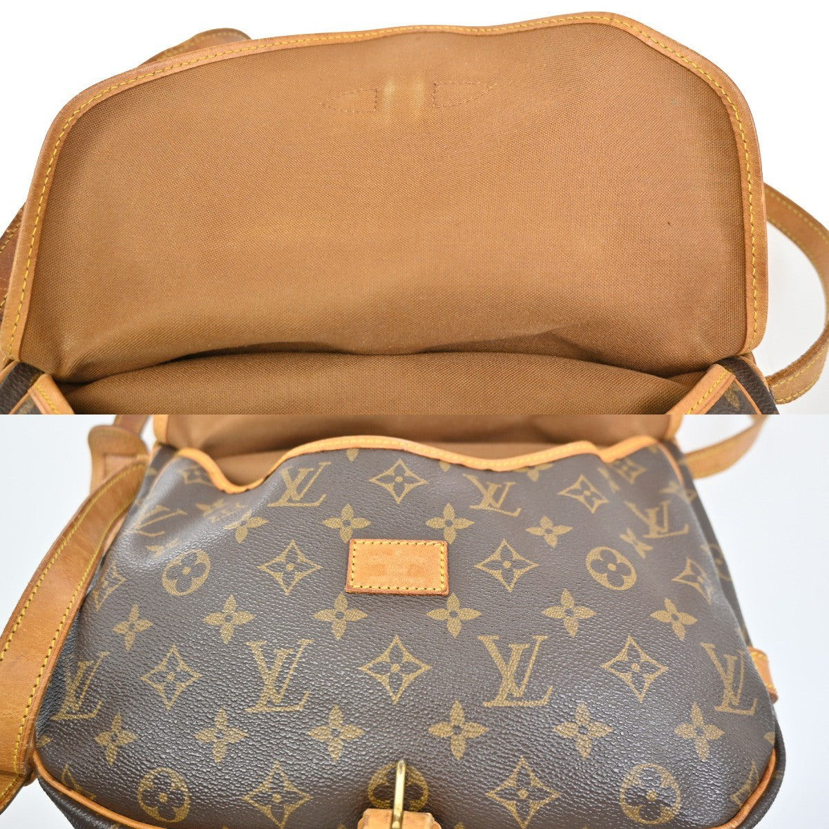 LOUIS VUITTON Logo Saumur 30 Shoulder Bag Monogram Leather Brown M42256 32ZA139