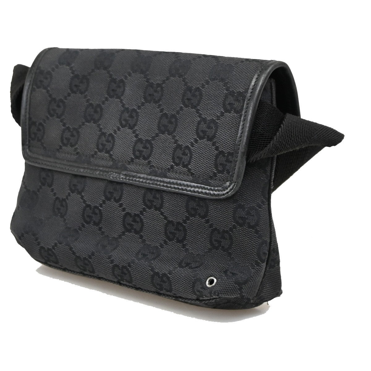 GUCCI GG Pattern Mini Belt Bag Waist Pouch Canvas Black SHW Italy 36DA132