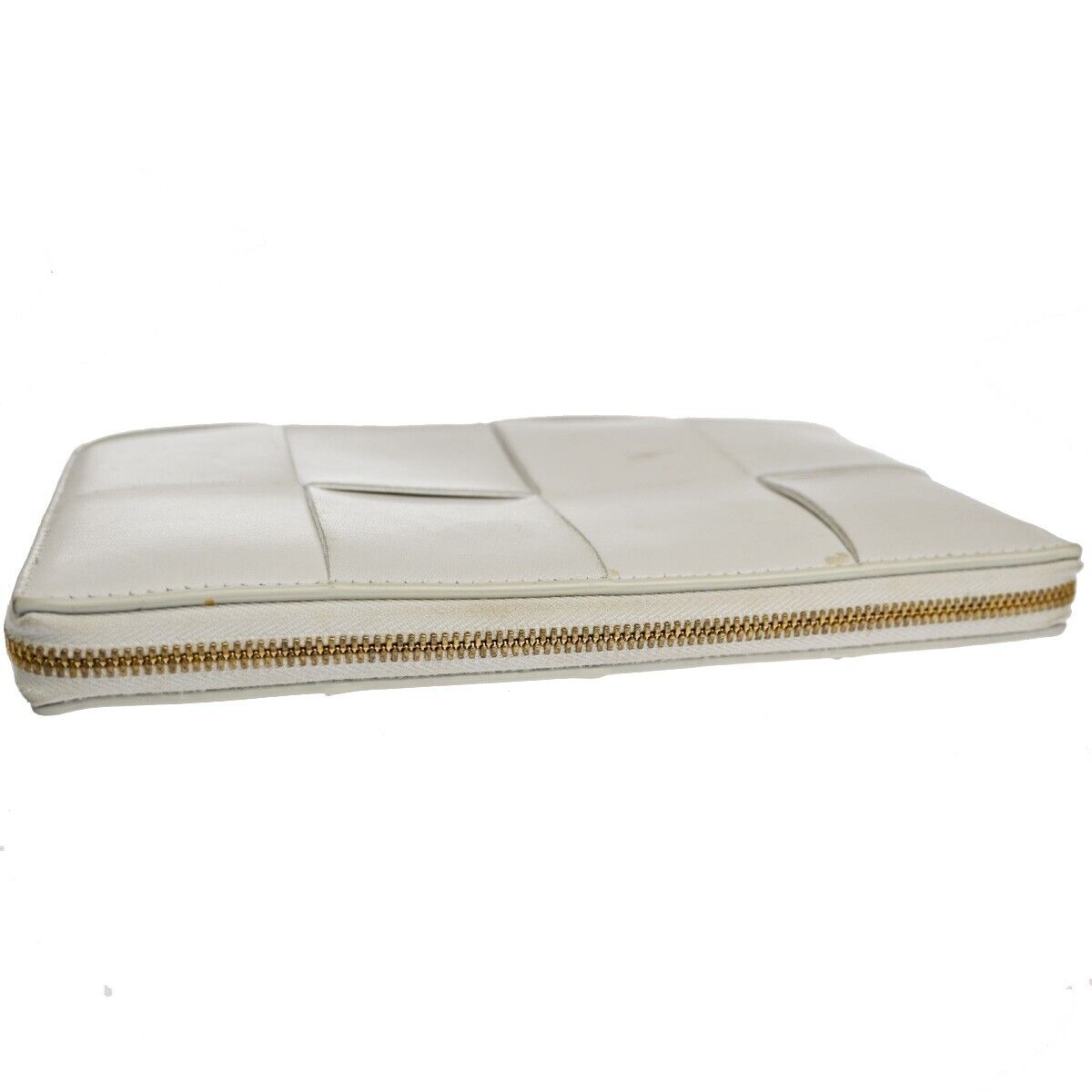 BOTTEGA VENETA Cassette Intrecciato long Wallet Purse Leather White 64SH377