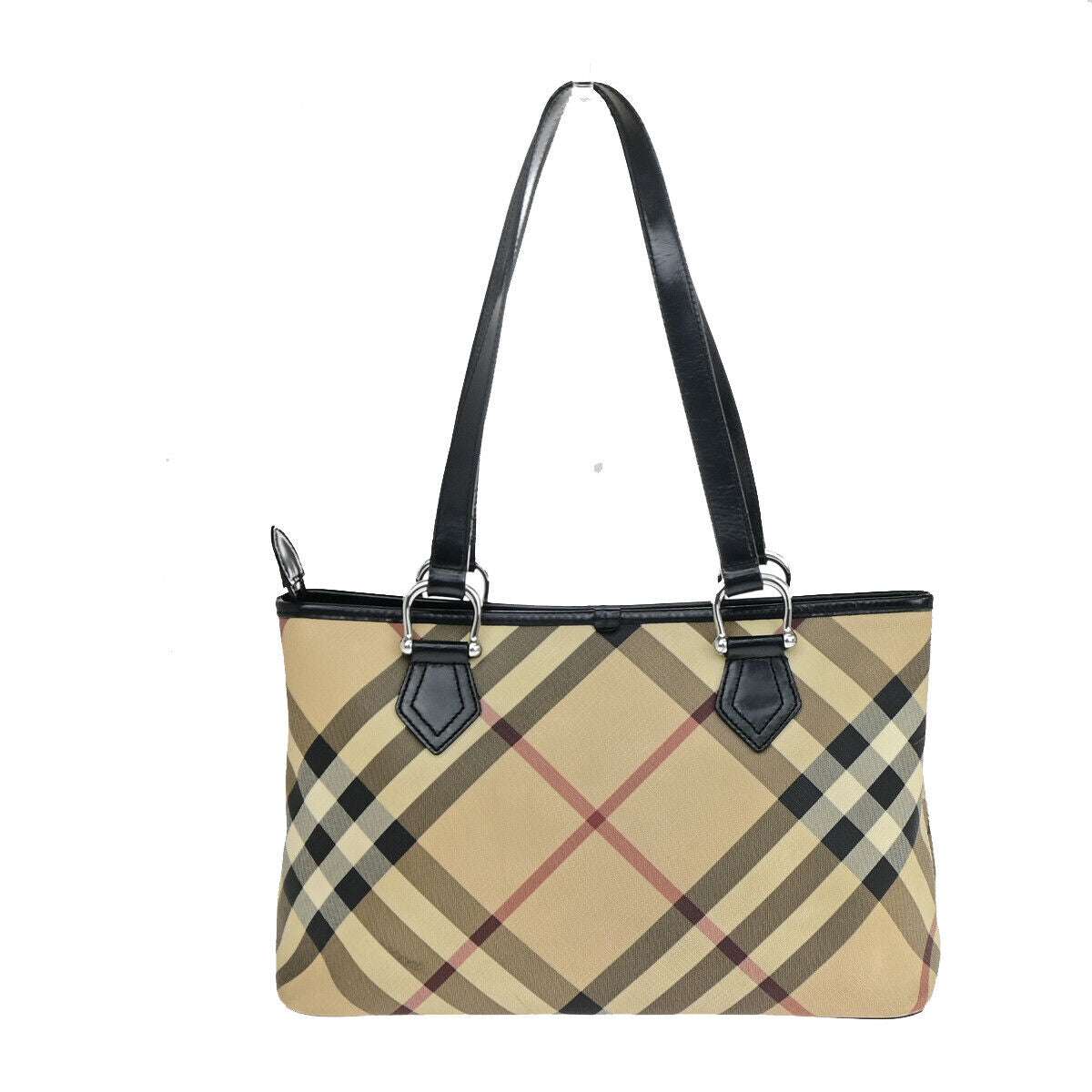 BURBERRY Logo Nova Check Shoulder Tote Bag PVC Leather Beige Black 63YE708