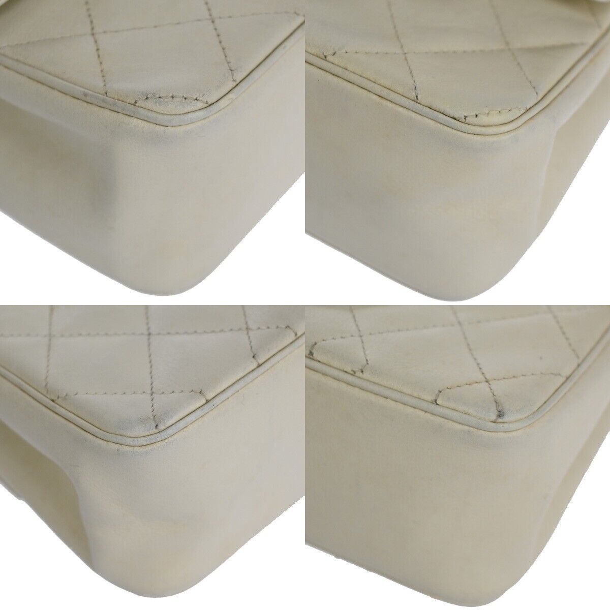CHANEL CC Matelasse 25 Double Flap Chain Shoulder Bag Leather White GHW 636RJ391