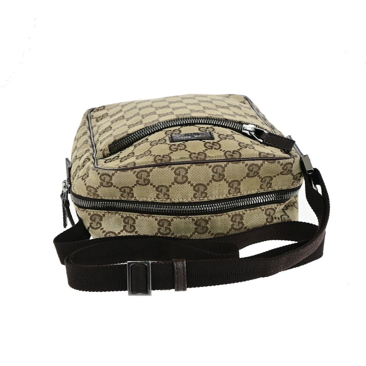 GUCCI Logo GG Pattern Crossbody Shoulder Bag Canvas Leather Brown SHW 69EC910