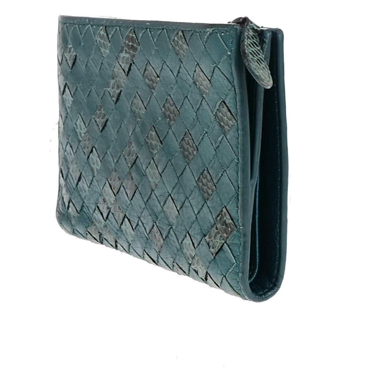 BOTTEGA VENETA Logo Intrecciato Bifold Wallet Exotic Leather Green Italy 68EC872