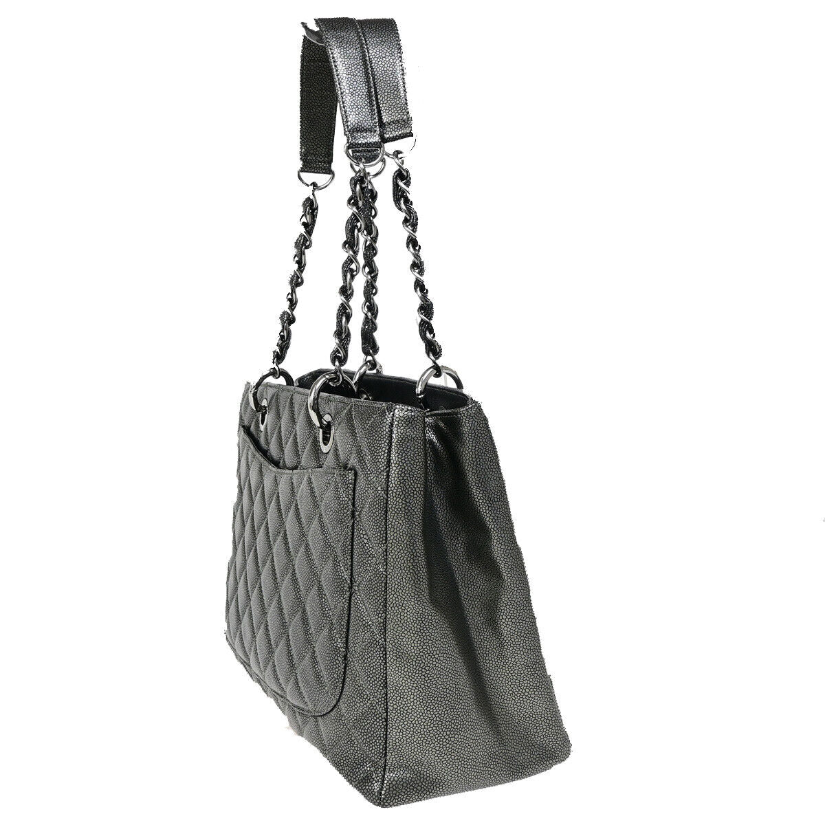 CHANEL CC Logo GST Chain Shoulder Bag Caviar Skin Leather Gray SHW 842RJ900