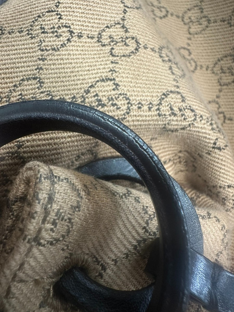 GUCCI Logo GG Pattern Shoulder Tote Bag Canvas Leather Beige Brown Italy 32CA736
