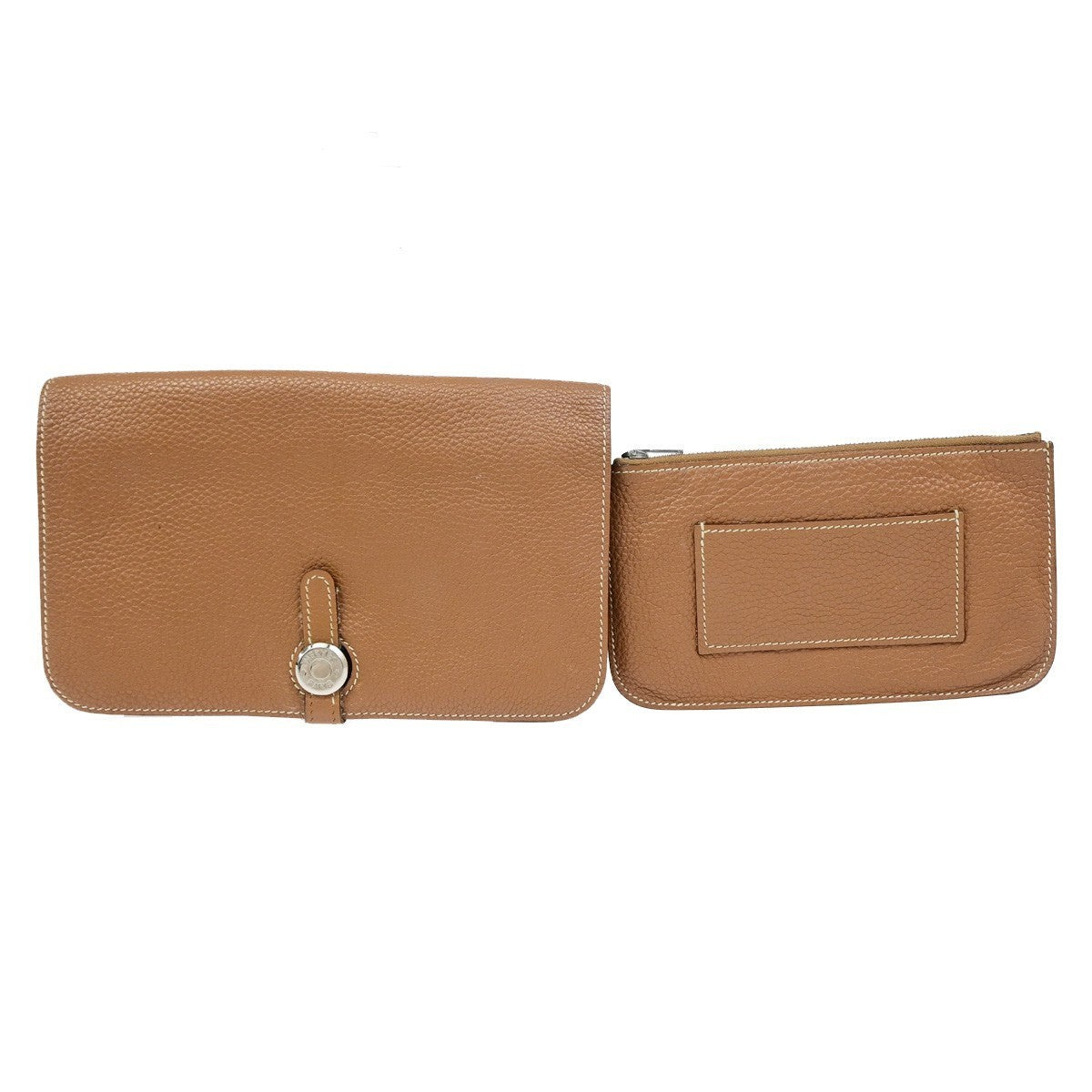 HERMES Logo Dogon GM Long Bifold Wallet Purse Box Calf Leather Brown SHW 84RQ080