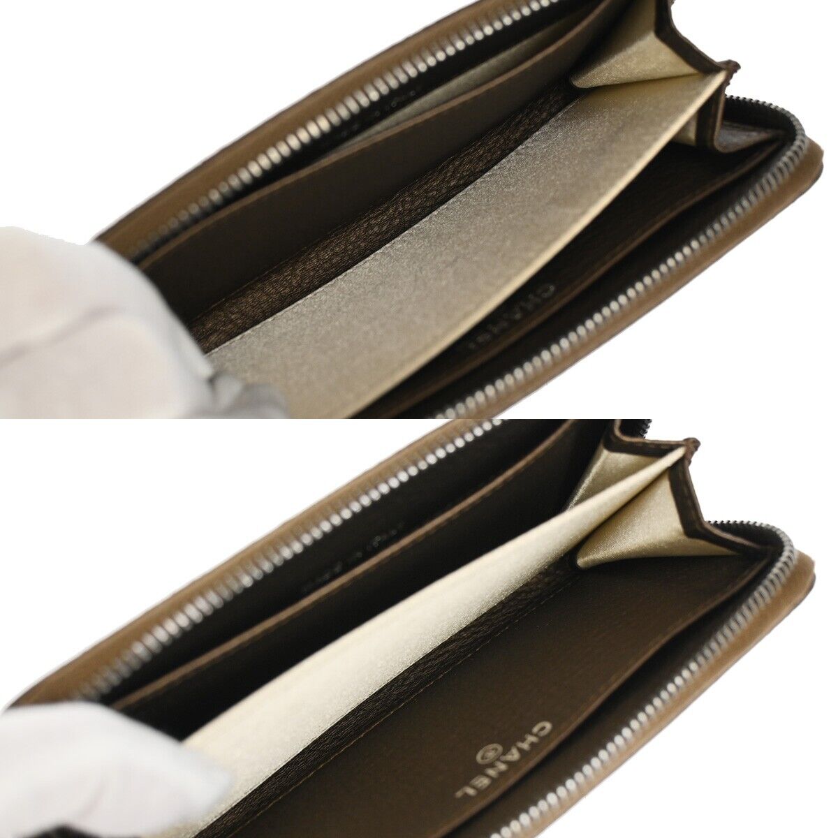 CHANEL CC Logo Luxury Line Bifold Wallet Coin Purse Leather Brown SHW 32YD864