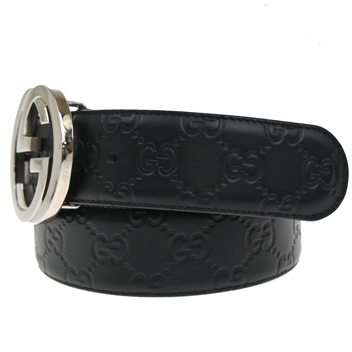 GUCCI Interlocking G Guccissima Signature Belt Size 80/32 Leather BK SHW 37KB644