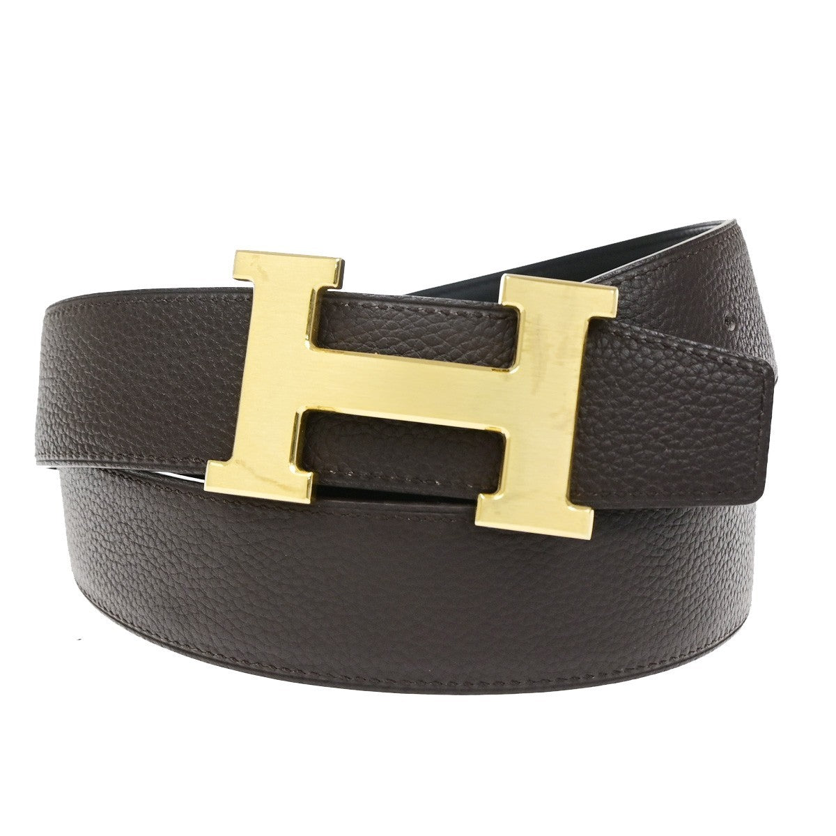 HERMES Constance H Logo Reversible Buckle Belt Leather Size 70 BK BN GHW 80RQ090
