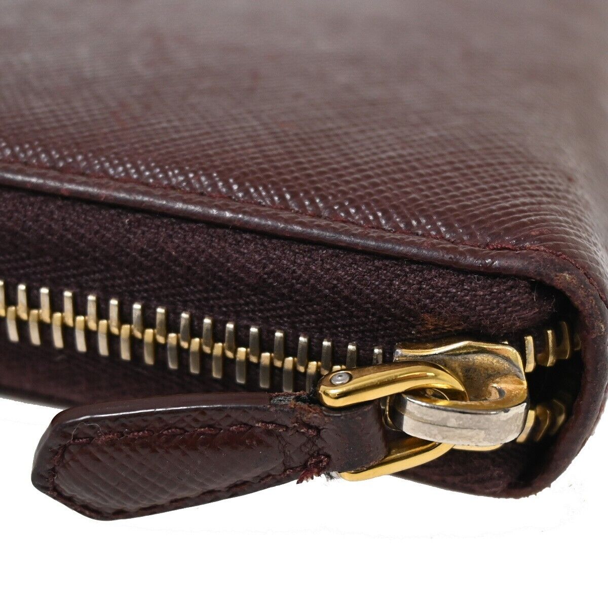 PRADA Logo Saffiano Long Zipper Wallet Purse Leather Brown GHW Italy 02YD998
