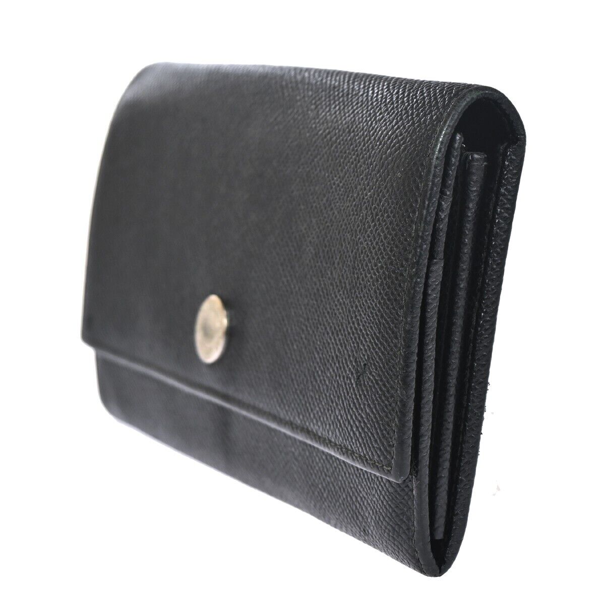 BVLGARI BVLGARI Logo Long Bifold Wallet Purse Leather Black Silver Italy 07EA090